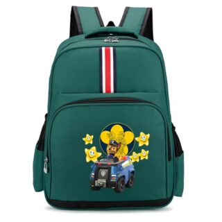 Chase Patrol green backpack with white background