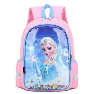 Pink and blue Elsa school backpack for girls with white background