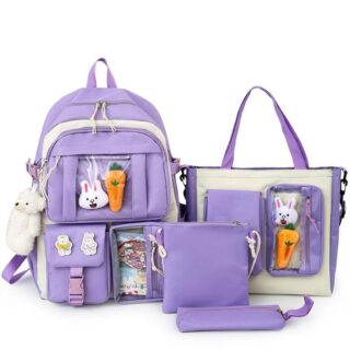 Multi-pocket backpack for teenage girl in purple with white background