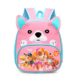 Pink and blue doggy Patrol backpack for girls with a white background