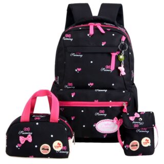 Set of 03 bow and heart motif bags with pink closure