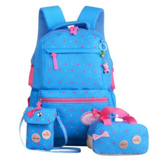 Set of 03 bow motif bags with blue and pink closure and white background