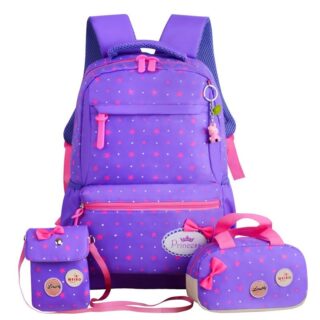 Set of 03 bow motif bags with purple coloured closure and white background