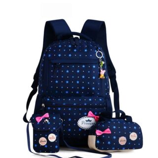Set of 03 blue bow motif star bags with pink dots and lace