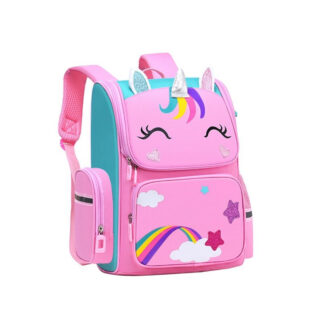 Sac à dos licorne motif étoiles et arc-en-ciel pour filles rose avec un fond blanc