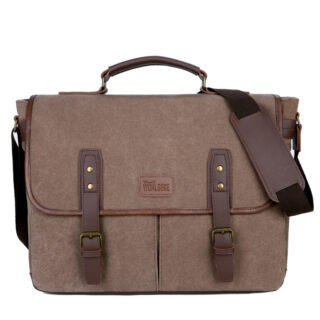Sac à bandoulière style vintage 14 pouces pour ordinateur marron avec un fond blanc