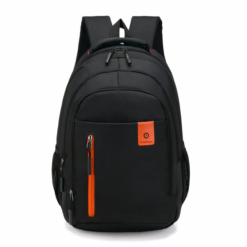 Black Ergonomic School Bagpack With Some Orange Details