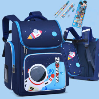 Sac à dos d'école imperméables motif astronaute bleu avec un fond bleu