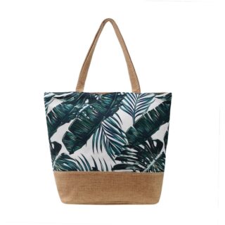 Women's shoulder bag with flowers and green leaf