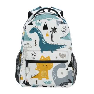 Ergonomic dinosaur backpack for kids white and coloured