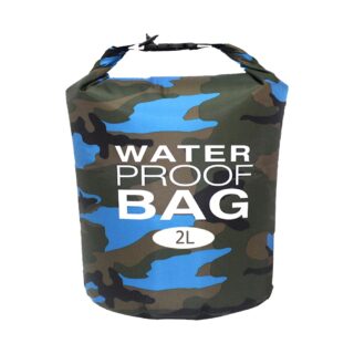 2L green and blue camouflage mini waterproof bag with white background