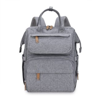 Multifunctional waterproof backpack for mum in grey with white background