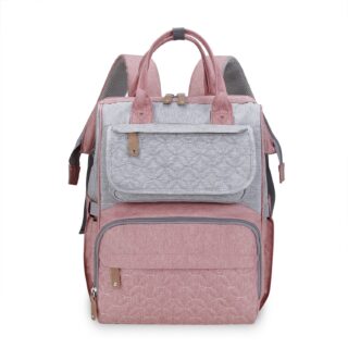 Multifunctional waterproof backpack for mum in pink with white background