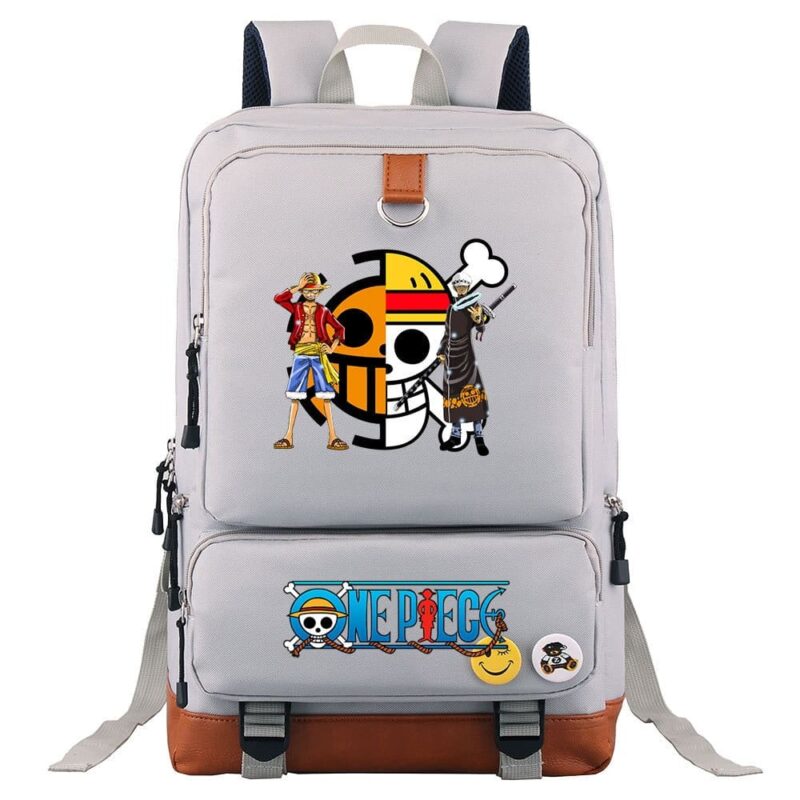 Sac À Dos One Piece Luffy Pour Enfants Gris Avec Des Images De One Piece Et Un Fond Blanc