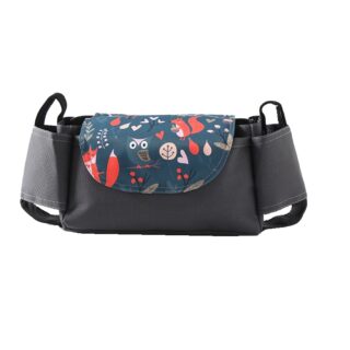 Pram bag with pattern for baby accessories in black with flowers