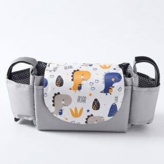 Pram bag with fashionable grey baby accessory pattern