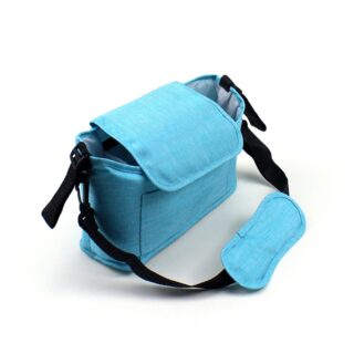 Pram storage bag solid blue with white background