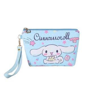 Sac de toilette en PU avec joli motif dessin bleu avec un fond blanc