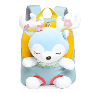 Backpack with cute little deer for little girls blue and yellow