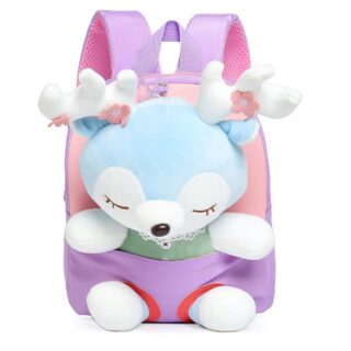 Cute little deer backpack for little girls in purple with white background