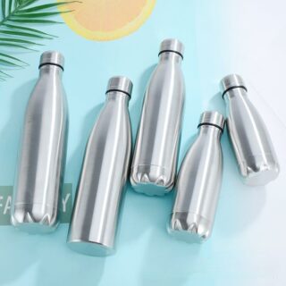 Grey stainless steel bottle with summer bottom