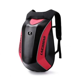 Black and red waterproof expandable motorbike backpack