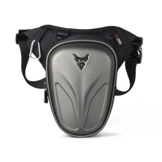 High quality grey and black hard shell motorbike backpack with white background