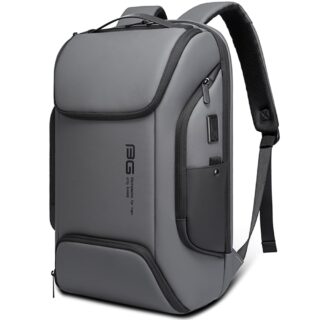 Luxury laptop backpack in grey and black with white background