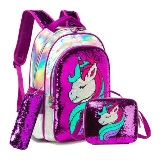 Glittery unicorn schoolbag and accessories for girls