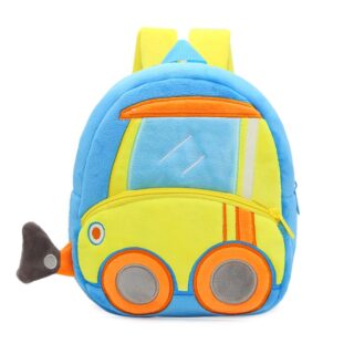 Lightweight and colourful baby backpack blue with yellow car design